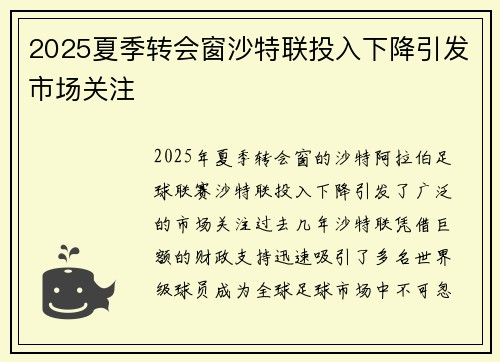 2025夏季转会窗沙特联投入下降引发市场关注